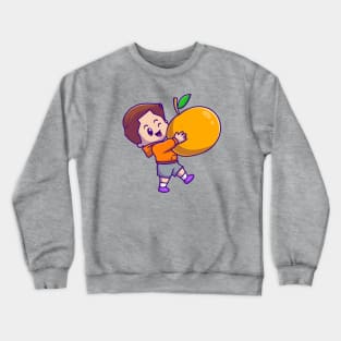 Cute Boy Holding Orange Cartoon Crewneck Sweatshirt